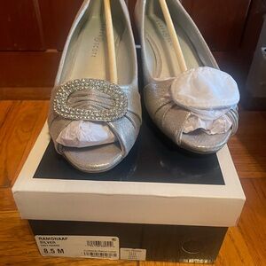 Karen Scott Silver Heels with Rhinestone Buckle